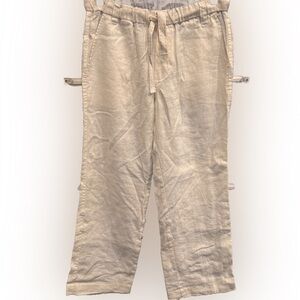 Zara Girls Linen Blend Pants Sz 11-12 Years Roll Tab Leg Pockets NWOT